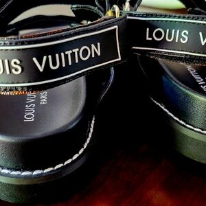 Louis Vuitton Sandals Luxury Sandals Black with Brown LV Print
